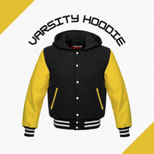 Letterman Wool  Leather Jacket Hoodie Casual Varsity Jacket Leather Sleeves