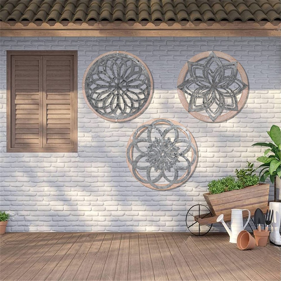 3 Pieces Thicken Farmhouse Wall Decor Rustic Wood Round Wall Art