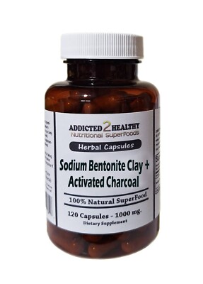 120 Bentonite Clay & Activated Charcoal Capsules - Detox, Internal Cleanser