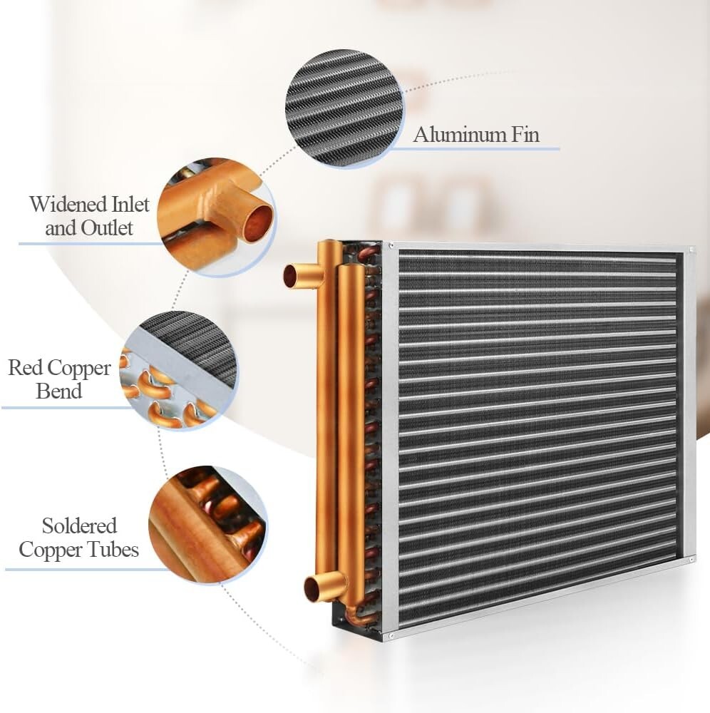 Water to Air Heat Exchanger 10x10 with 1" Copper Ports for Outdoor Wood Furnaces