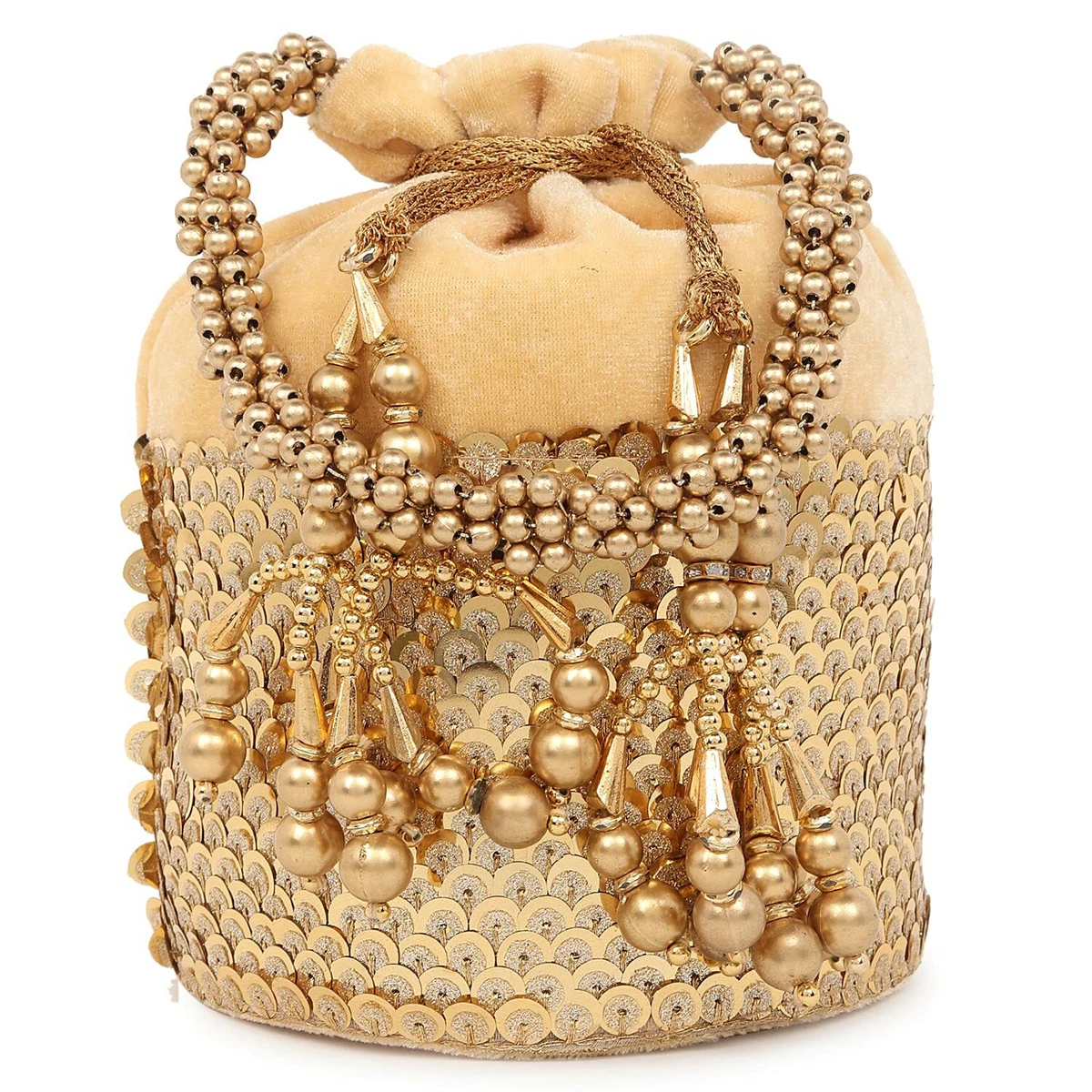 Golden Velvet w Sequins Indian Traditional Potli Clutch Wedding