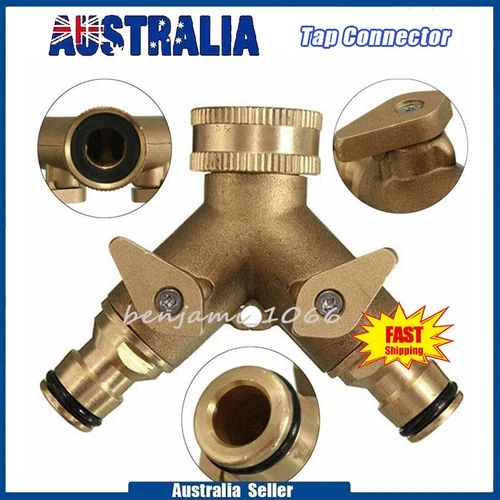 2 Way Garden Double Tap Connector Brass Watering Hose Pipe Faucet Splitter
