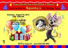 CHUCK E CHEESE CUSTOM PRINTABLE BIRTHDAY PARTY INVITATION & FREE THANK U CARD