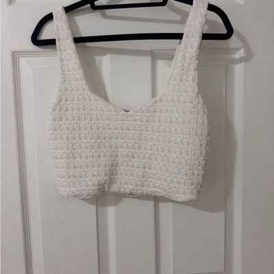 Zara White Textured Crop Top Size Large