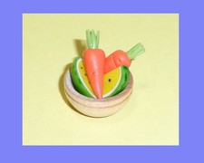Doll House Miniature 1:12  Wood Bowl, Carrots and Melons