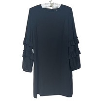 Ann Taylor Factory Women's Size 14P Black Dress Ruffled Swiss Dot Long Sleeve