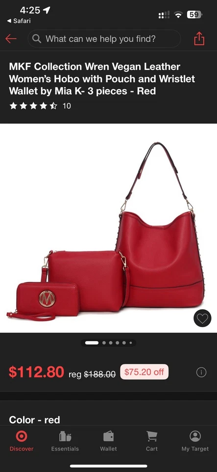 Colección MFK Wren Hobo de cuero vegano con bolsa y billetera de muñeca de Mia K-Red Foto 2 de 4