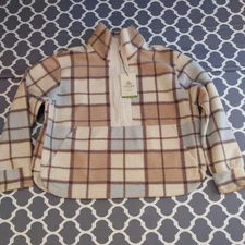 Alpine Design Women's Wayfarer Fleece 1/4 Zip Frigid Plaid Tan XL MSRP $65