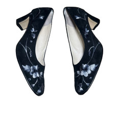 Florentine Court Shoes Womens Black Size UK 3.5 EU 37.5 Suede Heels Italian Made