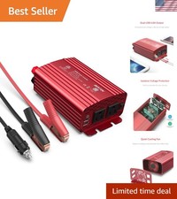 500W Power Inverter - DC 12V to 110V AC with Dual USB Charger  Alligator Clamps