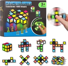 Magnetic Fidget Spinner-13 Blocks, Glow Magnet Cube & Transformable Fidget Spinn