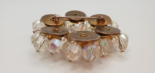 Vintage Austrian Crystal Bead AB Brooch Pin 6 Sections Unique Back Layered Wired - Picture 11 of 13
