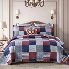 Quilt King Size - 100 Cotton King Size Comforter Set Blue Red White Plaid Fa...