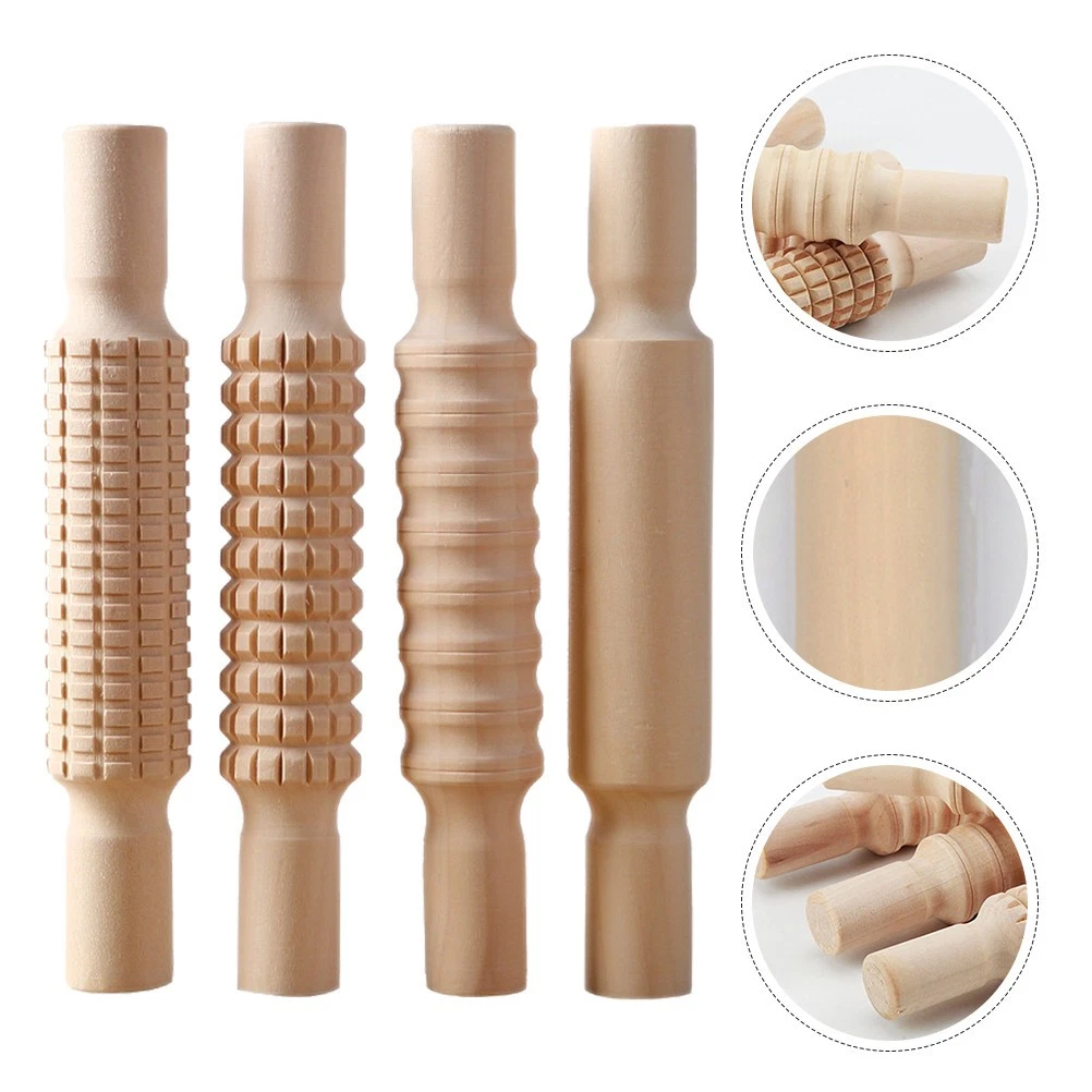 Rodillo de arcilla de madera multiuso para grabado herramienta artesanal de arcilla beige duradera