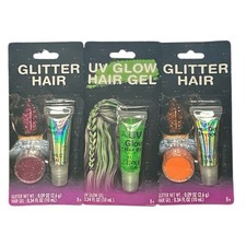 Halloween Hair Glitter Set Gel Primer  Orange And Magenta Glitter. UV Glow Gel