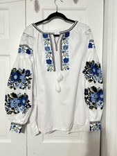 Embroidered Cotton Blouse Vyshyvanka  Ukrainian Style Shirt Floral  Size L-XL