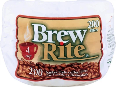 Brew Rite 4 cup 200 Ct Total Paper 3” Basket Style White Coffee Filters