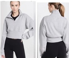 Alo Yoga Vixen Fleece Quarter Zip Sweatshirt Gray size XS cropped