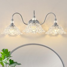 sunkryster Brushed Chrome 3-Light Bathroom Vanity Light with Floral Clear Glass