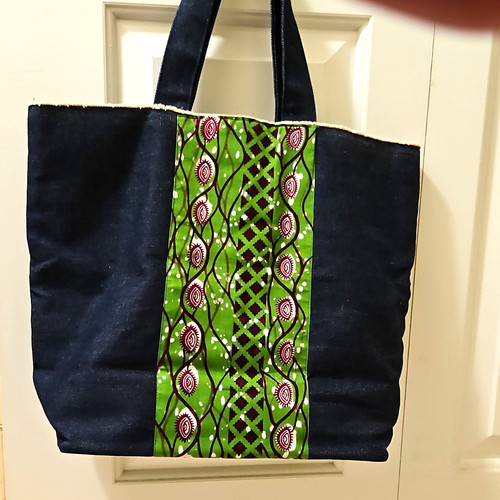 Women’s Large Tote Bag Denim/Ankara Lined & Zip Pouch