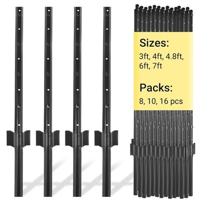 Metal Fence Posts, Splicing 6 FT Black Heavy Duty U Posts, No Dig T Posts for Fe
