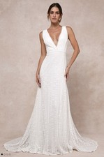 Lulus Infinite Bliss Ivory Lace Sleeveless Backless Trumpet Maxi Dress- Small