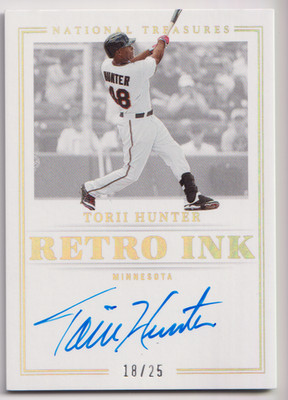 2023 Panini National Treasures Retro Ink #RI-TH Torii Hunter 18/25 Twins