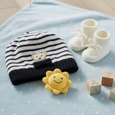 ​🐻 Süße Steiff Babymütze – Gestreift & Kuschelweich (Größe 41) 🖤🤍