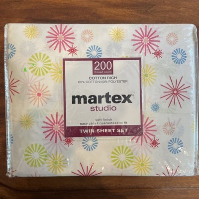 Martex Studio Cotton Rich STARBURST Twin Size Sheet Set VTG NIP 200 Thread Count