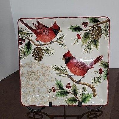 Cardinal Serving Platter/Dish/Plate  Holiday Decor Festive Christmas Red Bird 