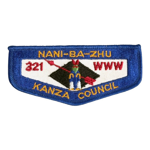 Vintage OA NANI-BA-ZHU Lodge 321 Order of the Arrow Flap PATCH WWW Kanza Council
