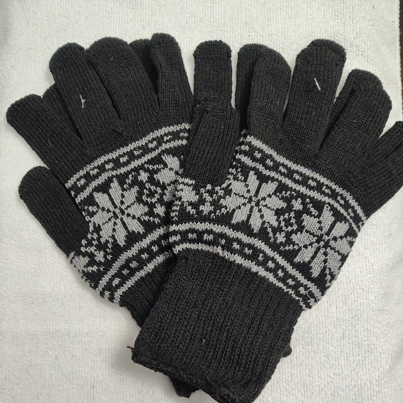 2 Pairs New Black Gray Snowflakes Knitted Gloves 