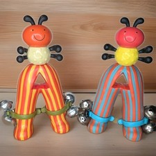 2 Vintage Parents Battat 8" Bug Bells Insect Ant Letter A Baby Rattle Toy