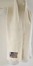 Ralph Lauren White 70% Lambs Wool USA Sequined RL Flag  Scarf Womens 7.5x60" EUC
