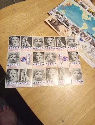 Sheet Of 16 Vintage ASPCA Stickers