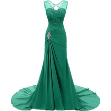 Mermaid Evening Dresses Pleat Crystal Court Train Prom Party Gowns Formal