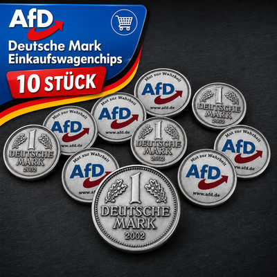 10x AfD Einkaufswagen Chip Münze 1 DM Deutsche Mark Einkaufschip Fanartikel