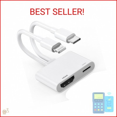[Apple MFi Certified] 2 in 1 Lightning and USB-C to HDMI Adapter for iPhone,4K@6