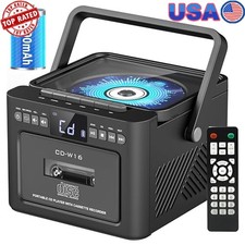 Rechargeable Bluetooth 5.1 Boombox Cassette CD Player FM Radio Remote Control US