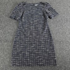 Calvin Klein Tweed Grid Sheath Dress Navy White Short Sleeve Size 6