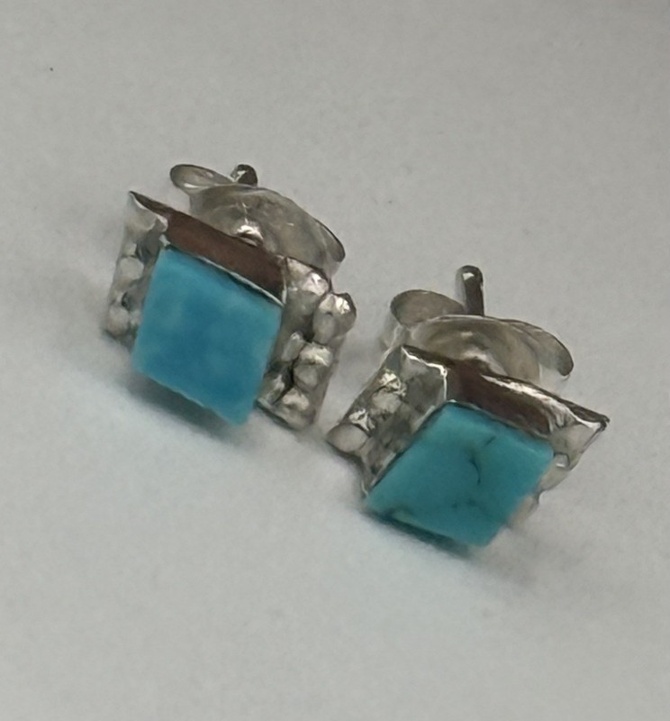 Turquoise Pushback Post Earrings Sterling Silver Unmarked