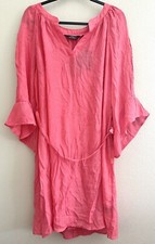 Mlle Gabrielle Peasant Mini Dress Boho Crochet Solid Coral XL Extra Large NEW