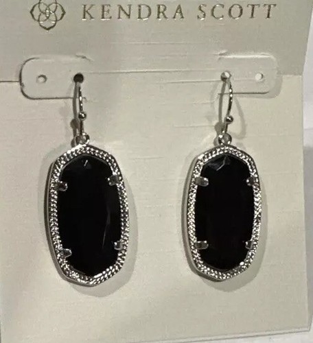 Kendra Scott Elle Drop Black Opaque Silver Tone Hook Earrings NWT Gift - Picture 2 of 6