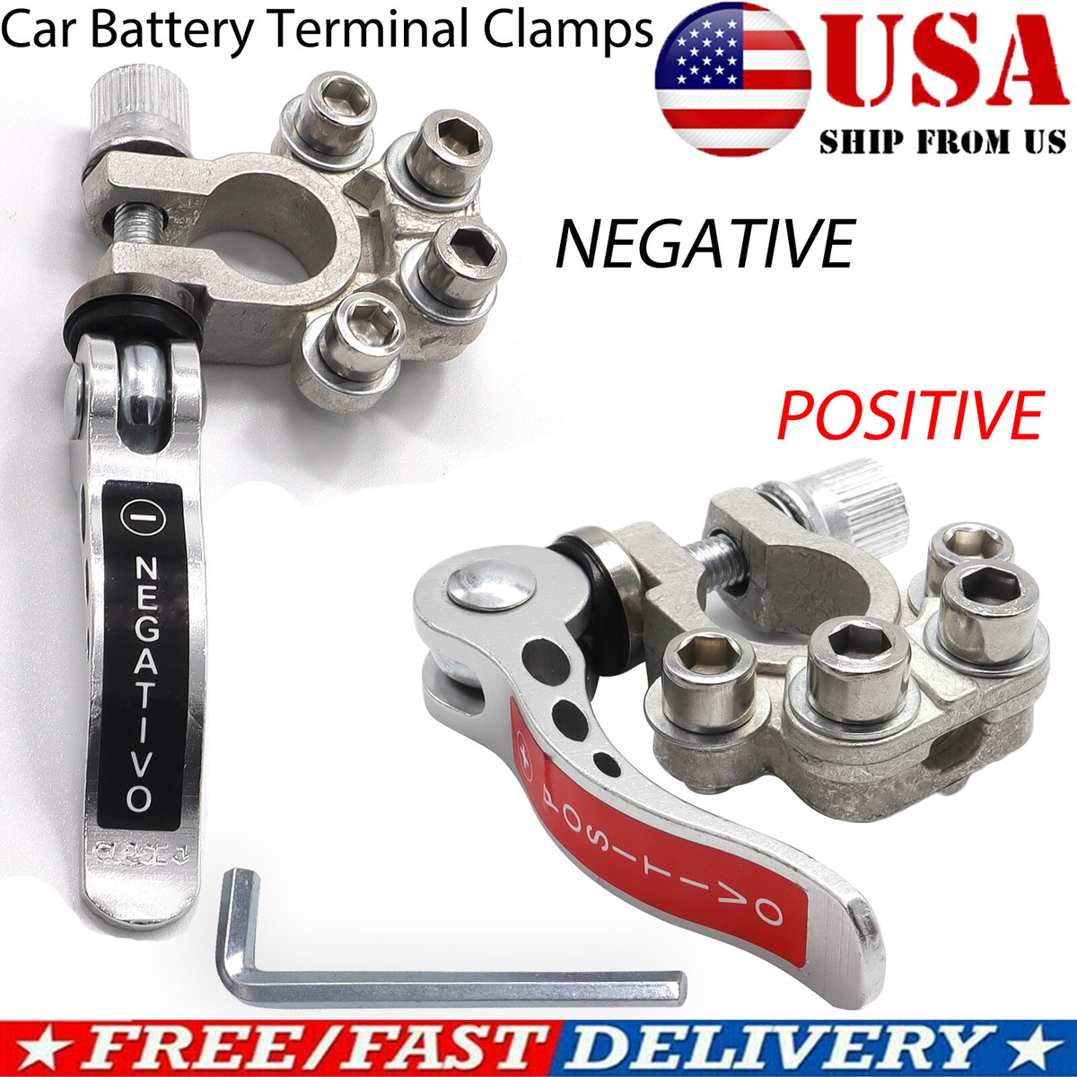 Positive Negative Terminal Set 2 Car Battery Terminal Connectors, 4 Way ...