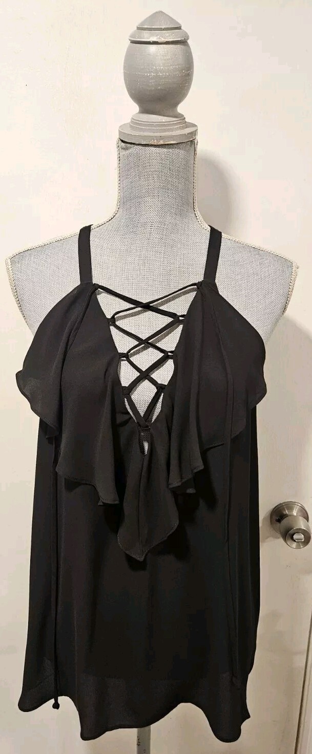 BCBG MAXAZRIA Large Black Chiffon Sleeveless Tank… - image 4