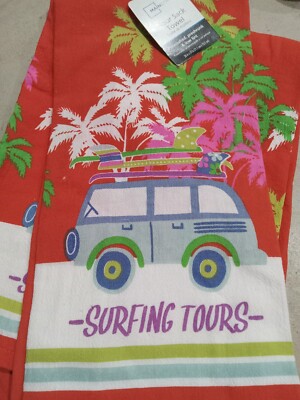 NWT Mainstays Orange Kitchen Bar Towel Surfing Tours California Surfboard VW