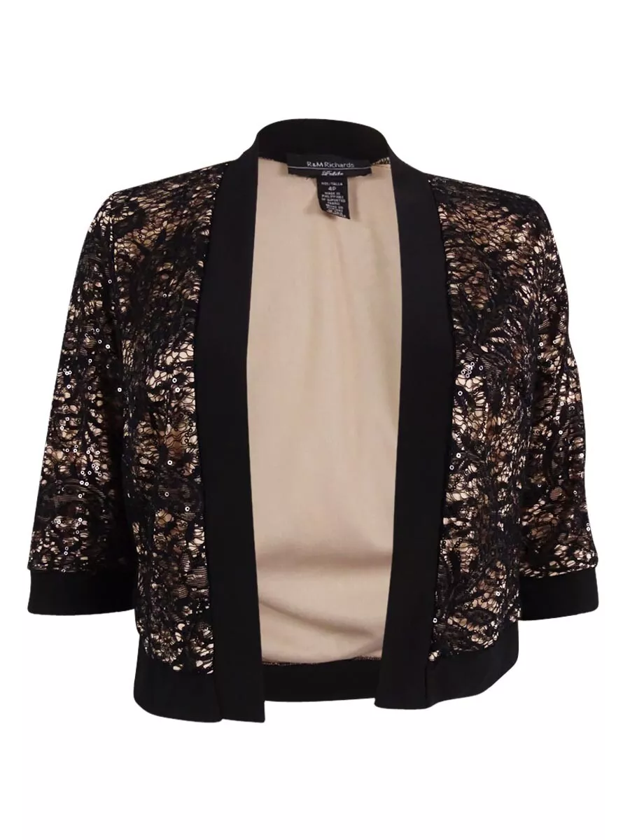 R&m richards sequin best sale lace open front jacket