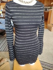 MATERIAL GIRL Metalic Ribbed Black Sweater Dress Size MED. Bell Sleeves Sparkle