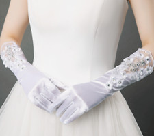 Women Bride Hollywood Party Fancy Ball Prom Wedding Satin White Lace Gloves