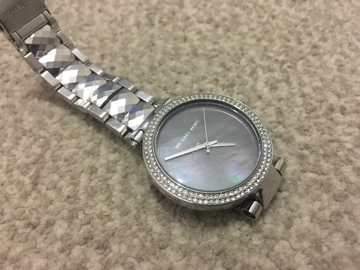 michael kors mk6424 parker mother of pearl s s ladies crystal watch 16cm wrist